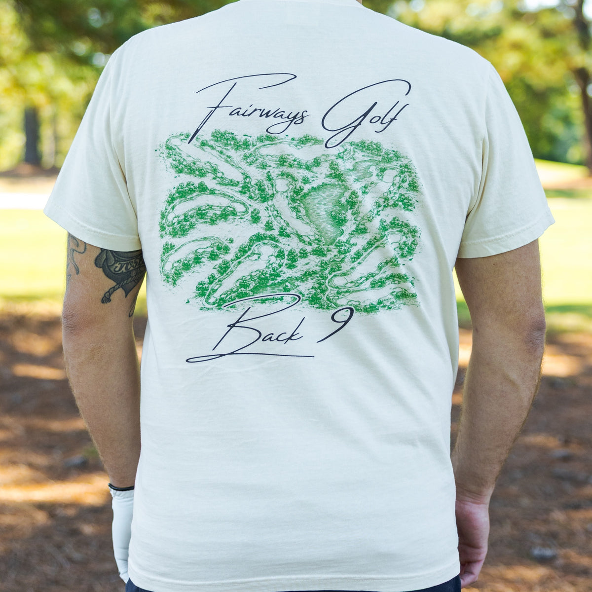 Back 9 Tee full rear course artwork and on-body fit